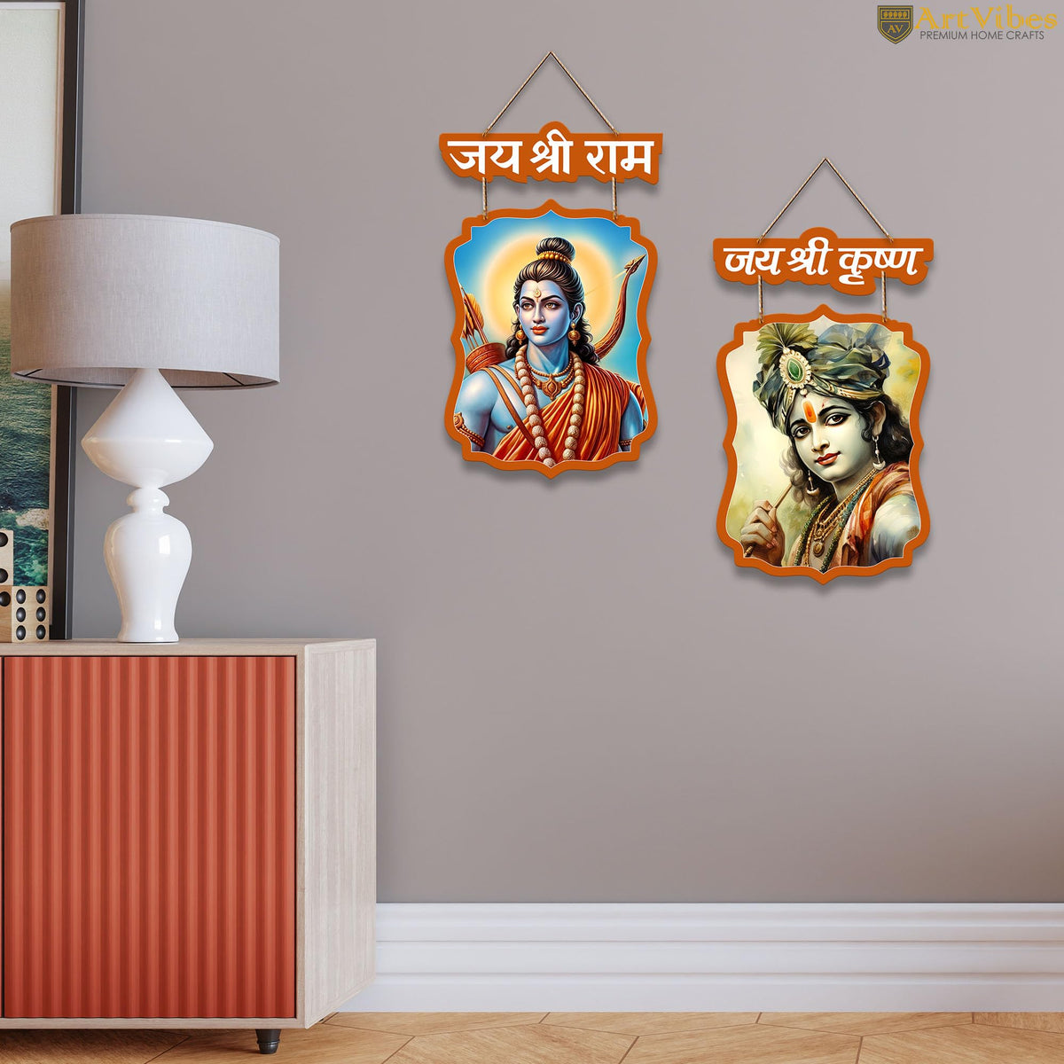 Artvibes Shri Ram and Krishna Wall And Door Hanging for Home Temple | Spiritual Decor Items | Wall Sculpture | Signs & Plaques | Artwork| Stylish Modern Decor Item | Gift Items (WH_9712N), Set of 2