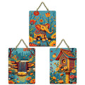 Artvibes Elephant In Bloom Birdhouse Waterfall Home Art For Wooden Art Decoration Item for Home | Garden Balcony | Door Decoration Item | Graphic Artwork | Wall Poster | Gift Item (WH_9634N), Set of 3