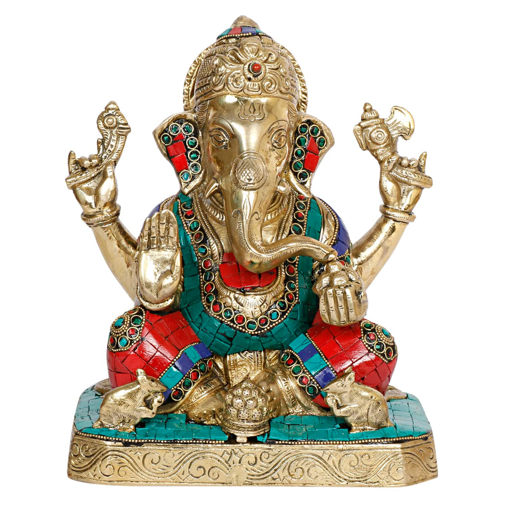 Artvarko Brass Ganesh Idol Mangalkari Ganesha Murti for Home Decor Entrance Office Mandir Gift Height 8.5 Inches