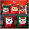 Vendola Decorative Merry Christmas Satin Cushion Cover 24 Inch x 24 Inch 5 Piece, Cusion Cover for Sofa 2424 Set of 5, Cute Festive Animal, Red & Green, Throw Pillow Covers Home Décor (24X24 Inches)