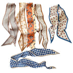 6 Pcs Various Floral Patterns Satin Scarf for Hairs, Bohemian Head Scarf for Women Stylish Hair Scarfs, Great for Hair Styling or Handbag Ribbon Accessories of Women (90×7cm)
