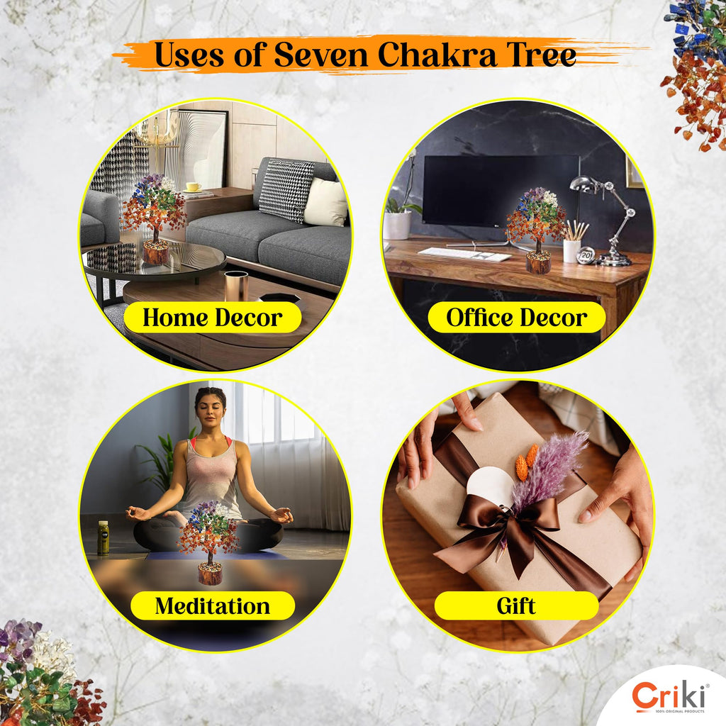 CRIKI Natural Seven Chakra Tree of Life - Seven Chakra Crystal Tree, Home Decor, Fake Bonsai, Feng Shui Decor for Healing 7 Chakra of The Human Body, Money, Health, Peace, Good Luck, and Prosperity