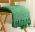 Furnistitchs Bohemian Cotton Sofa Throw Blanket 50x60 inches | Waffle Knit & Chevron Pattern with Fringes | Aesthetic Decorative Couch Throw for Living Room & Bedroom (Forest Green) Kafalo