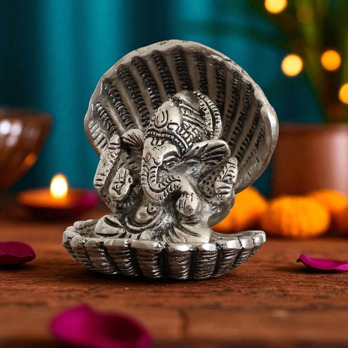 KridayKraft Silver Plated Ganesha ji in Sheep for Pooja Room Showpiece for Home,Office & Table,Religious Idol,Showpiece Figurines for Car Dashboard,Showpiece Decorative Gift Article...