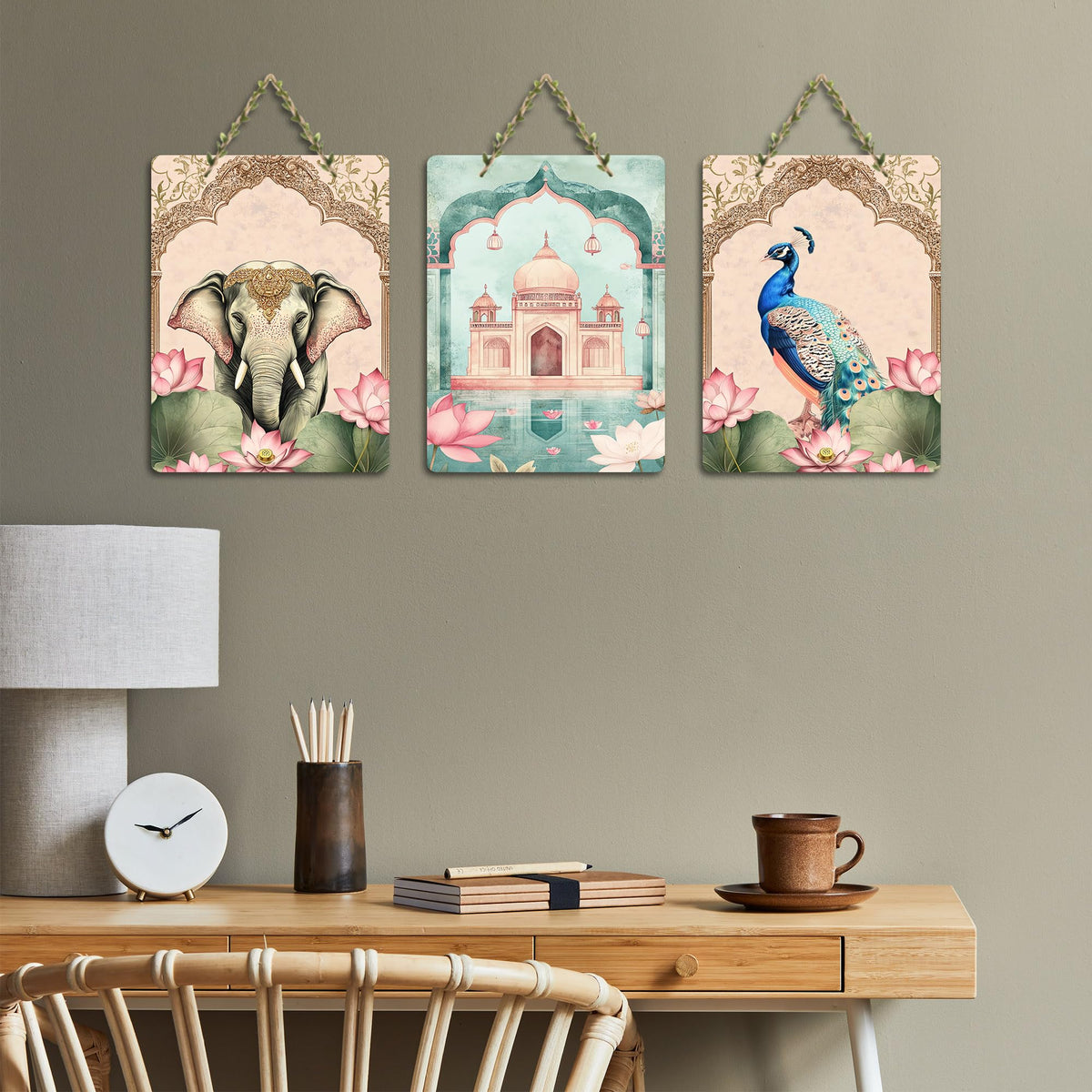 Artvibes Royal Theme Art Decorative Wall Art MDF Wooden Wall Hanger for Living Room | Art For Wall | Door Decoration Items | Graphic Artwork | Aesthetic Wooden Decor | Ideal Gift (WH_96145N), Set of 3