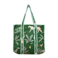 MITTICO Quilted Cotton Tote Bag for Women – Large Shoulder Handbag with Zipper & Multiple Pockets | Lightweight Travel Tote for Office, Shopping & Daily Use | Green Jungle Print