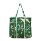MITTICO Quilted Cotton Tote Bag for Women – Large Shoulder Handbag with Zipper & Multiple Pockets | Lightweight Travel Tote for Office, Shopping & Daily Use | Green Jungle Print