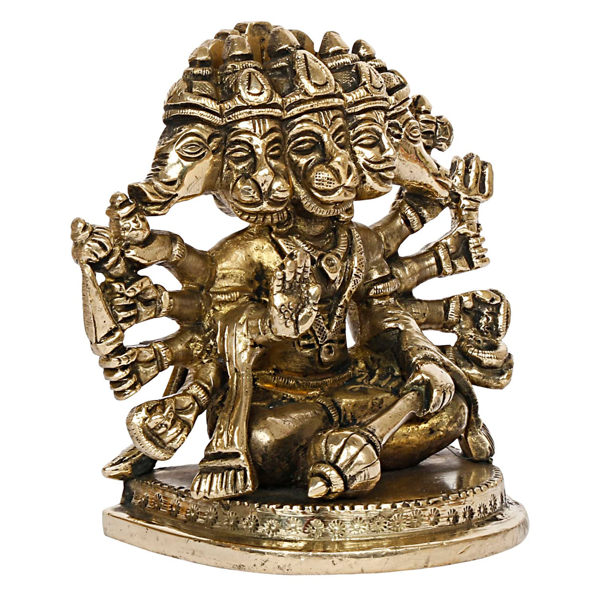 ARTVARKO Brass God Panchmukhi (Five Faced) Bajrangbali Sankat Mochan Hanuman Idol Statue Murti for Home Office Entrance Decor Temple Puja 4 Inch