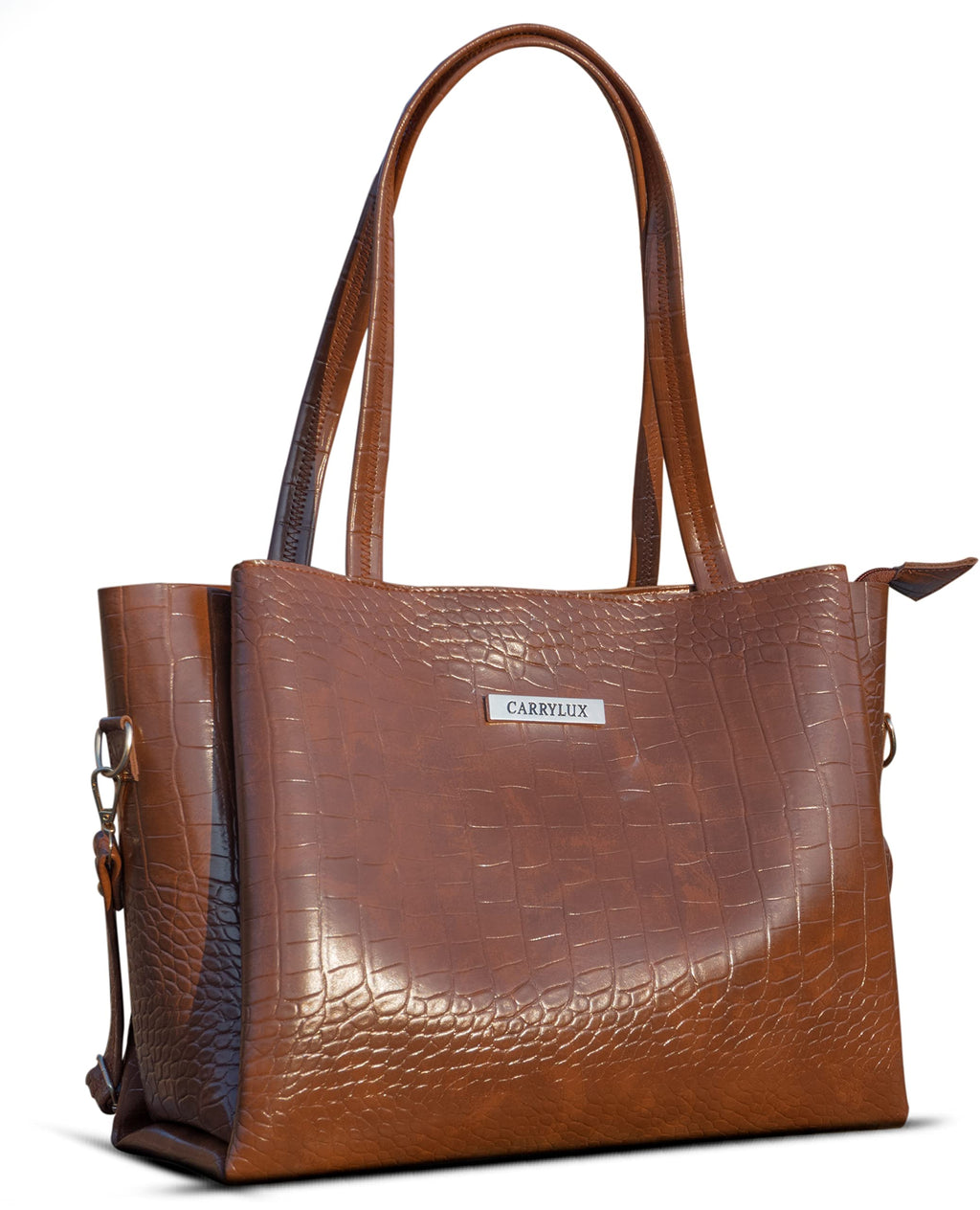 Carrylux Large Capacity Croco Pattern Tote Bags For Womens Big Purses And Handbags Ladies Big Shoulder Bag From (Brown)