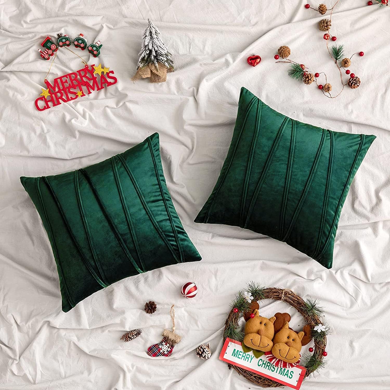Khooti Velvet Striped Cushion Cover Pack of 1-30 x 30 / 76 x 76 cm | Army Green | Soft Pillow Covers Cushion Case for Sofa Bedroom Livingroom Chair Car, Cushion Cover with Zig Zag Pattern
