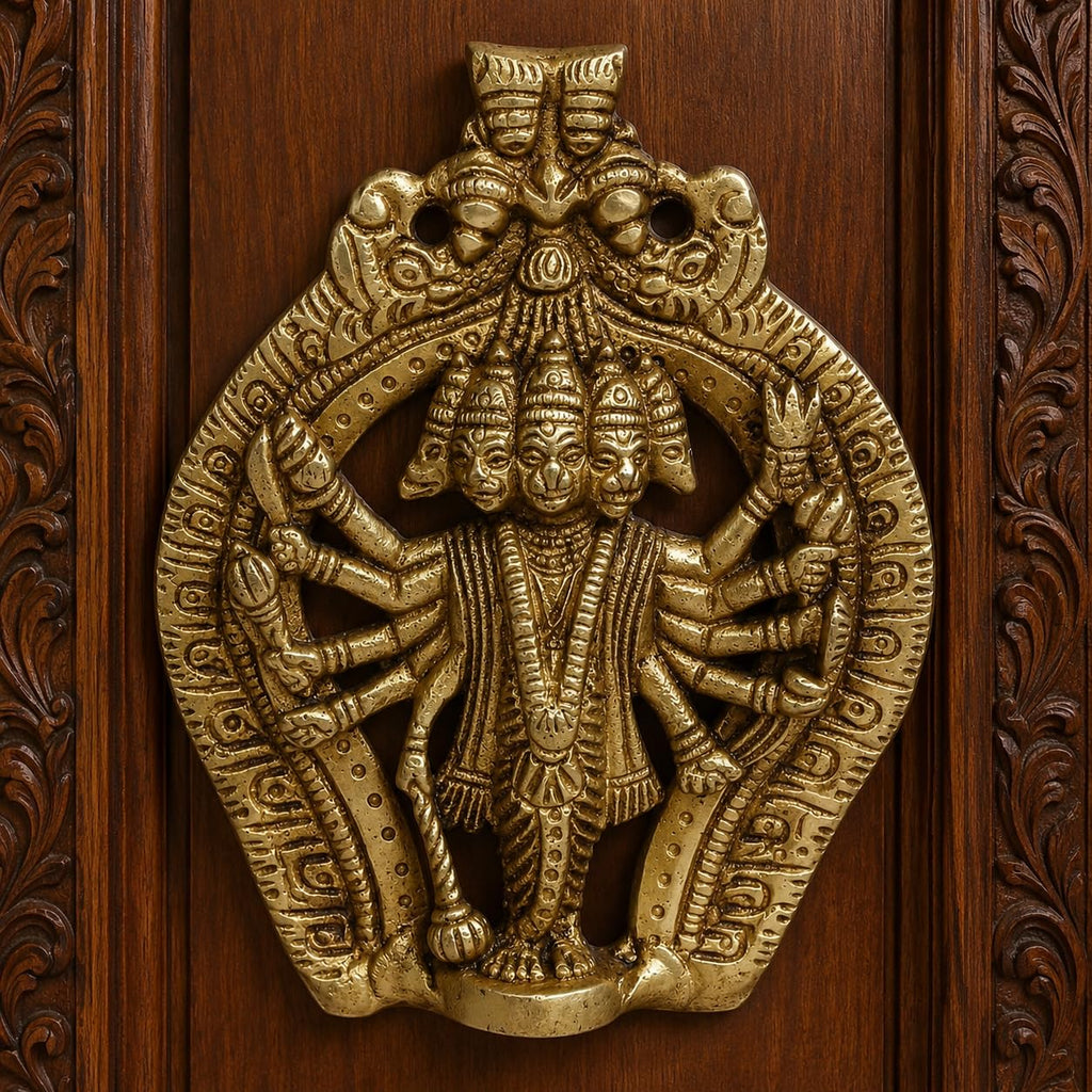 ARTSARA Pure Brass Panchmukhi Hanuman Bajrangbali Wall Hanging for Door Entrance Vastu Remedy Home Temple Office Wall Décor 5 Inch