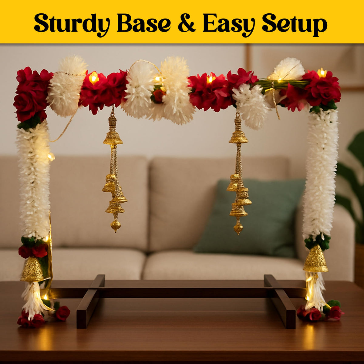 SOLOBOLO Mandir Foldable Backdrop Stand for Ganpati ,Navratri,Durga Pooja,Ideal for Home Mandir and Office as Backdrop Frame, Festival Decoration Item (b) 30x24 Inch