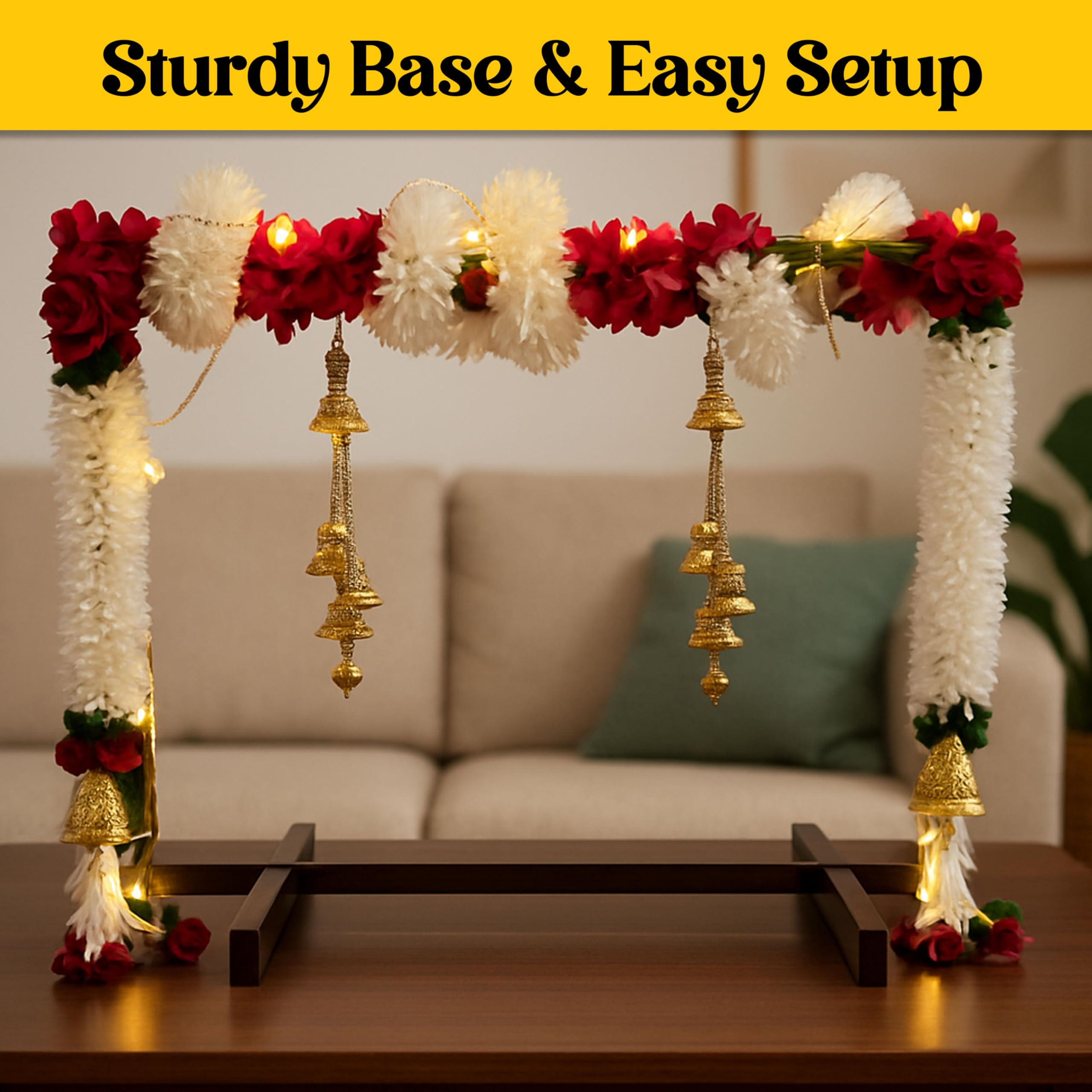 SOLOBOLO Mandir Foldable Backdrop Stand for Ganpati ,Navratri,Durga Pooja,Ideal for Home Mandir and Office as Backdrop Frame, Festival Decoration Item (a) 24x18 Inch
