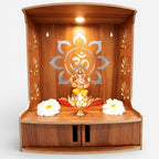 Devson™ Beautiful Wooden Temple | MDF Pooja MANDIR for Home and Office use with LED SPOT Light | Engineered Wood Pooja Stand with Storage Shelves | Size - H 15.5 x L 12.5 x W 9 inch | 12DRK