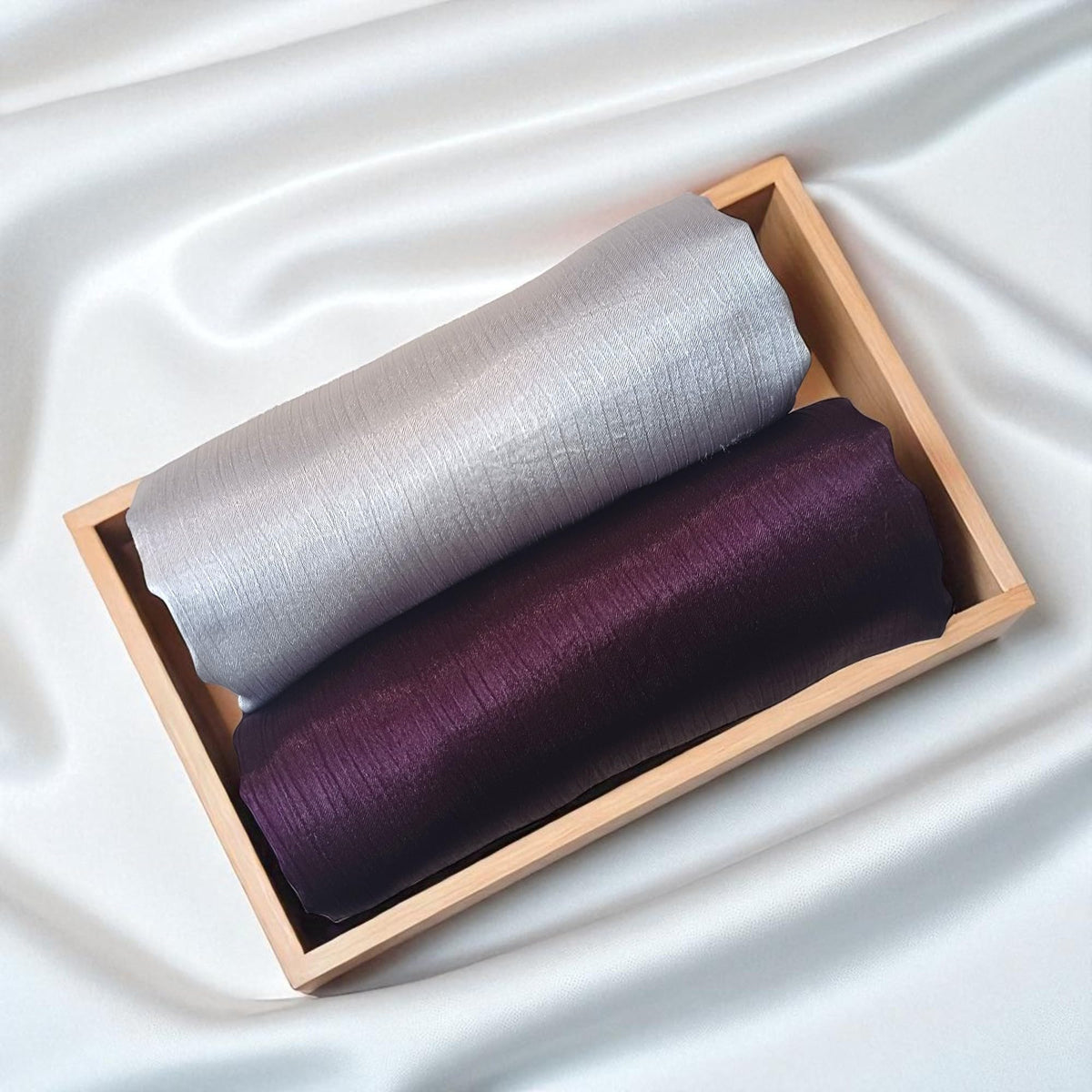 ABZURA Premium Muna Satin Scarf | Soft, Shiny & Stylish | Pack of 2 | 200 cm x 70 cm (SILVER-WINE)