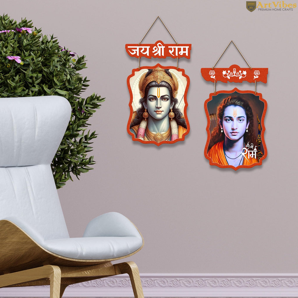 Artvibes Shri Ram Wall Hanging Home Decorative Wall Art for Living room | Spiritual Decor Items | Wall Painting | Wall Illustrations| Stylish Modern Decor Item | Gift Items (WH_9725N), Set of 2