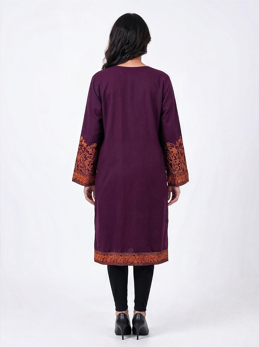 PASHMINA PARADISE Kashmiri Woolen Phiran | Traditional Kashmiri Motifs | Paisleys, Floral Vines & Ornamental Borders | Phiran for Women-Free Size | Deep Maroon (Deep Mroon)