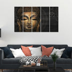 VIBECRAFTS Divine Gautam Buddha Face 5 Pieces Canvas Wall Painting For Home | Office | Living Room | Gift (PTVC5Pcs4_8527)