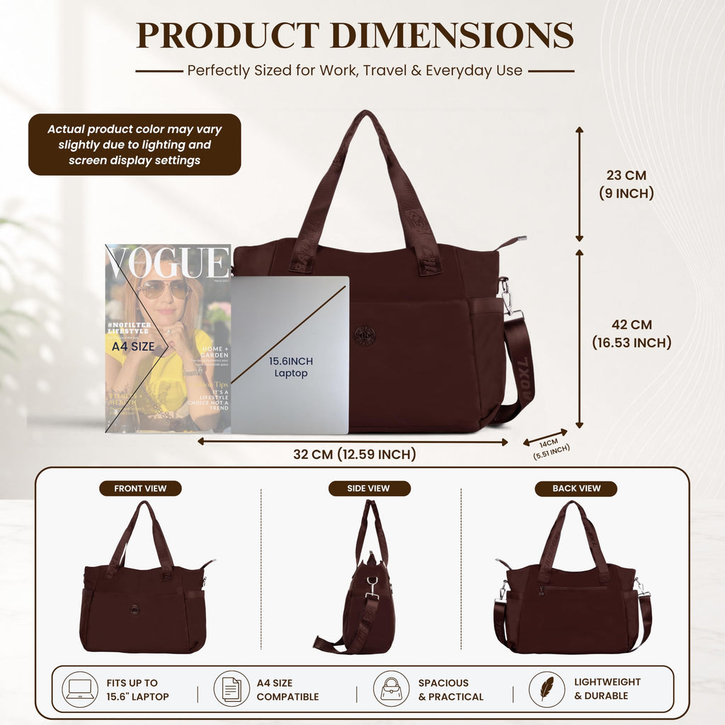 12o12 Women's Laptop Tote Bag 15.6 Inch, Water Resistant Work Tote with Laptop Compartment, Large Capacity Office Shoulder Handbag, Travel, Business, College, Teacher, Crossbody Strap (Wine Maroon)