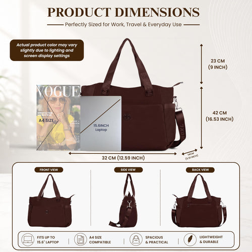 12o12 Women's Laptop Tote Bag 15.6 Inch, Water Resistant Work Tote with Laptop Compartment, Large Capacity Office Shoulder Handbag, Travel, Business, College, Teacher, Crossbody Strap (Wine Maroon)