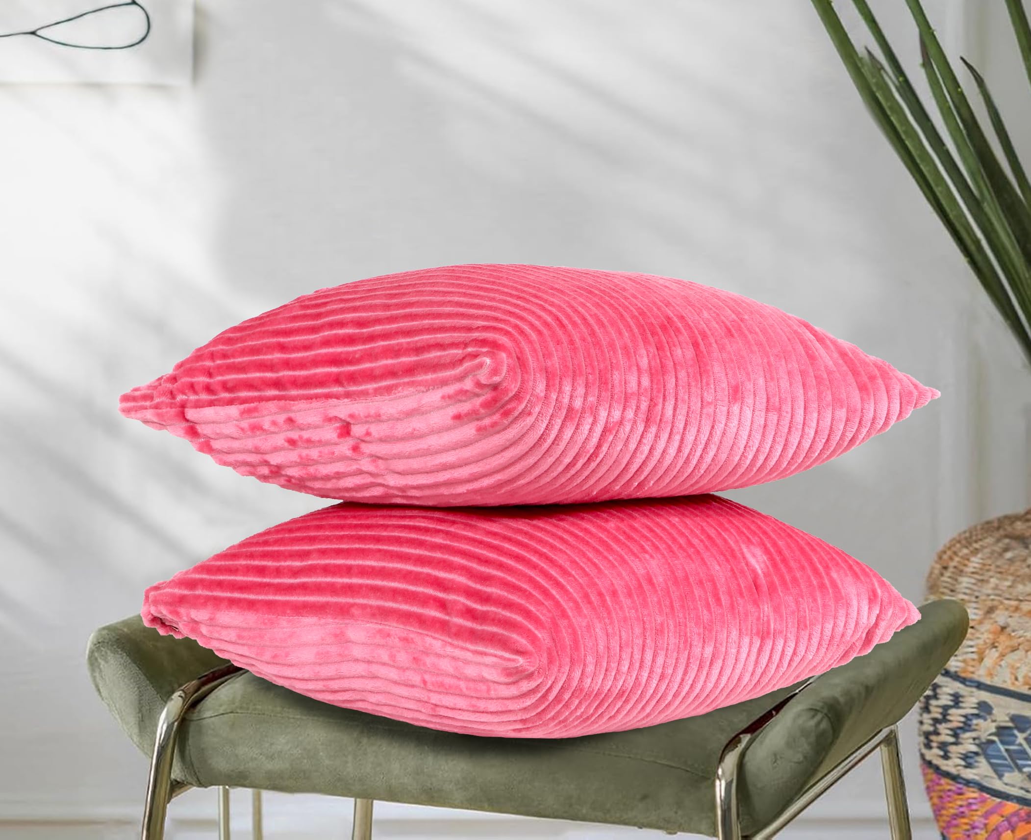 RD TREND® Cushion Cover Set of 2, Decorative Sofa Living Room Home Square Cushion Covers 16 Inch x 16 Inch, Aesthetic Corduroy Striped Double Sided (Salmon)