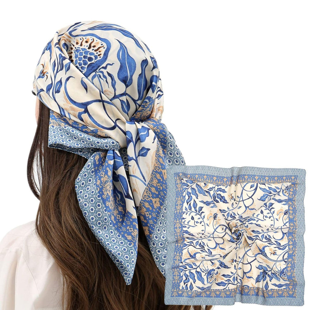 Ahamo Silk Blend Square Scarf for Women 70x70cm | Stylish Paisley Print Bandana Headscarf | Satin Hair Accessory for Daily Use/Wedding/Office