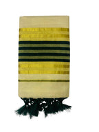 ALLUVY Women's Kuthampully Kerala Kasavu Saree Tissue striped zari with Kunjam | Kerala Tissue Kasavu saree onam latest collections | Stripe Kasavu Saree - Dark Green KTM-907