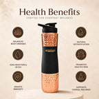 Artarium Sipper Bottle 100% Pure Lightweight Copper Water Bottle Leak Proof Protection Durable & Rust Proof Hammered Copper Bottle With Added Health Benefits (Sipper Water Bottle Black 1 Litre)