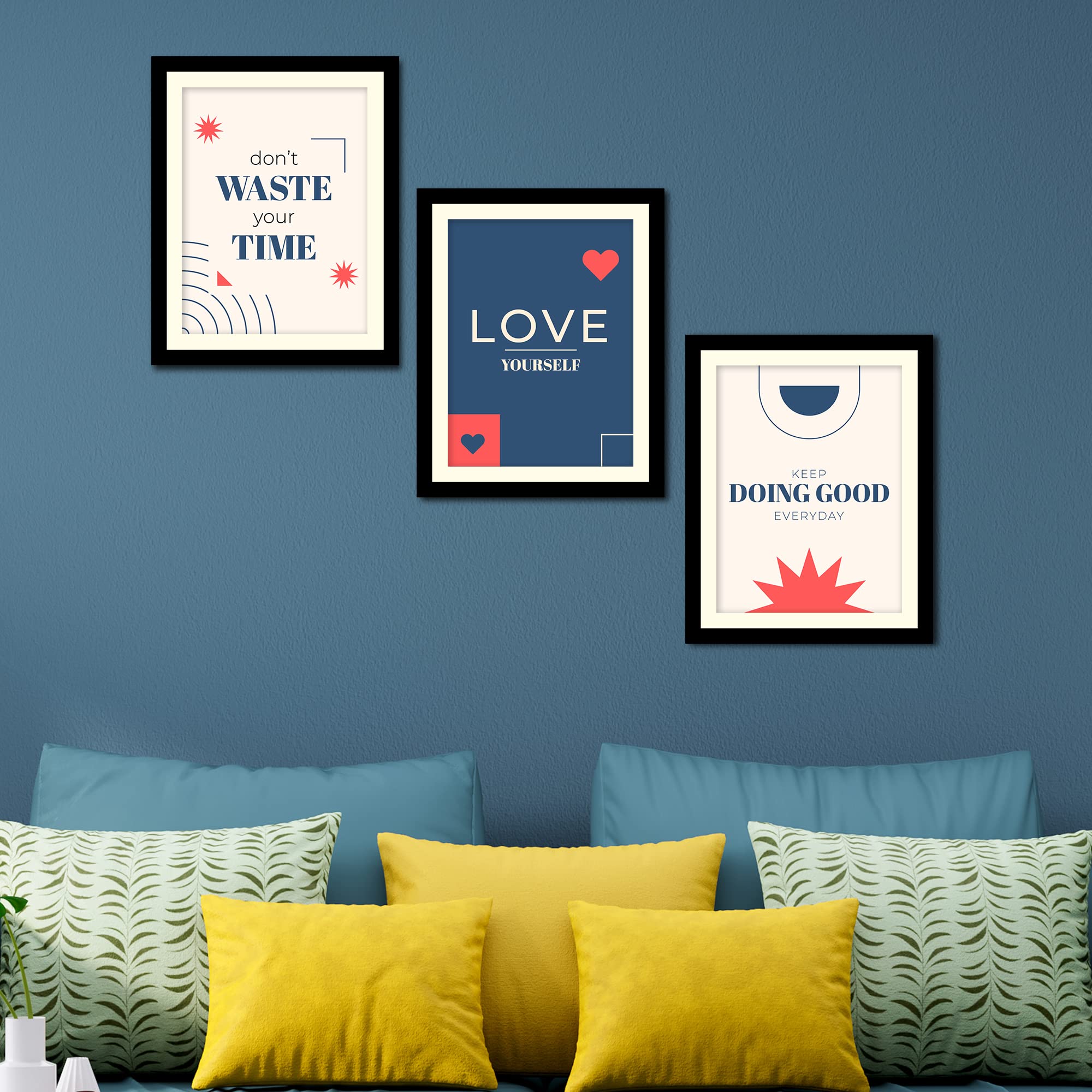 VIBECRAFTS Motivational Quotes Decorative Wall Frames Set of 3 For Office Digital Reprint Posters with Synthetic Wooden Frame Home, Gift Item (15 x 12 inch)(PFVC3Pcs4_1311)
