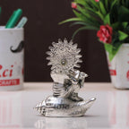 KridayKraft Lord Krishna On Shankh Metal Statue Bal Laddu Gopal Murti Playing Flute Decorative Showpiece for Pooja Room Home Office Decor Religious Idol Figurine for Study Table & Gifting Purpose