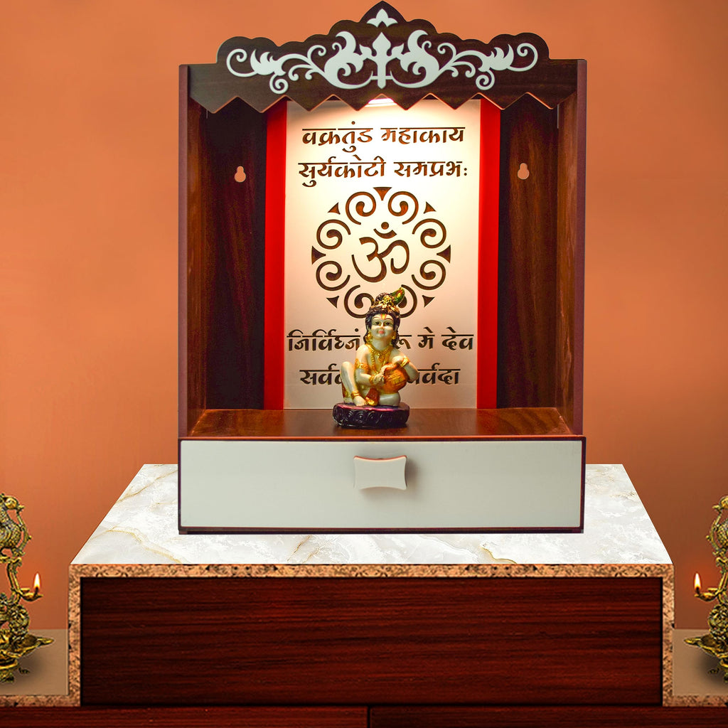 nexat Compact MDF Wooden Door Temple | Mandir for Home Pooja, Office & Festive Decoration (686)