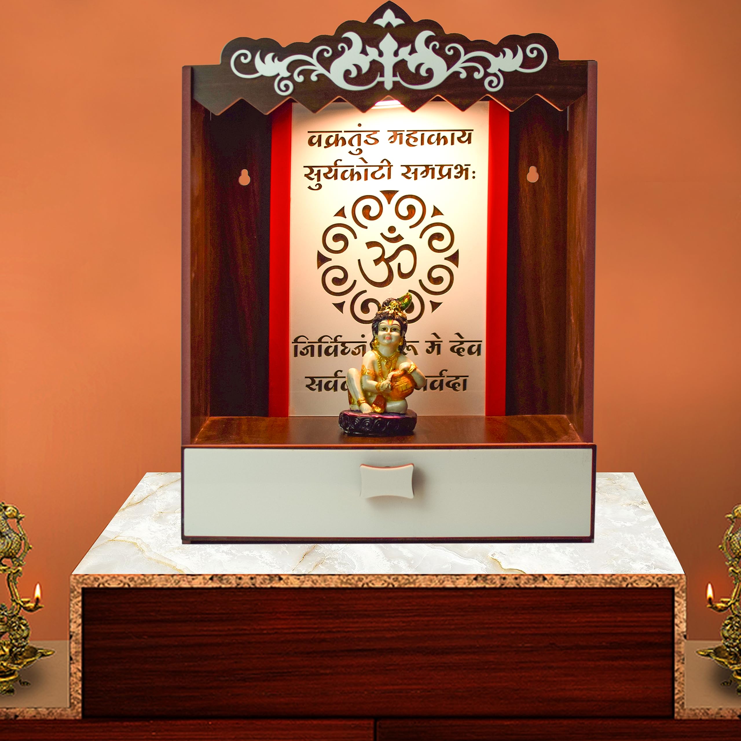 nexat Compact MDF Wooden Door Temple | Mandir for Home Pooja, Office & Festive Decoration (686)