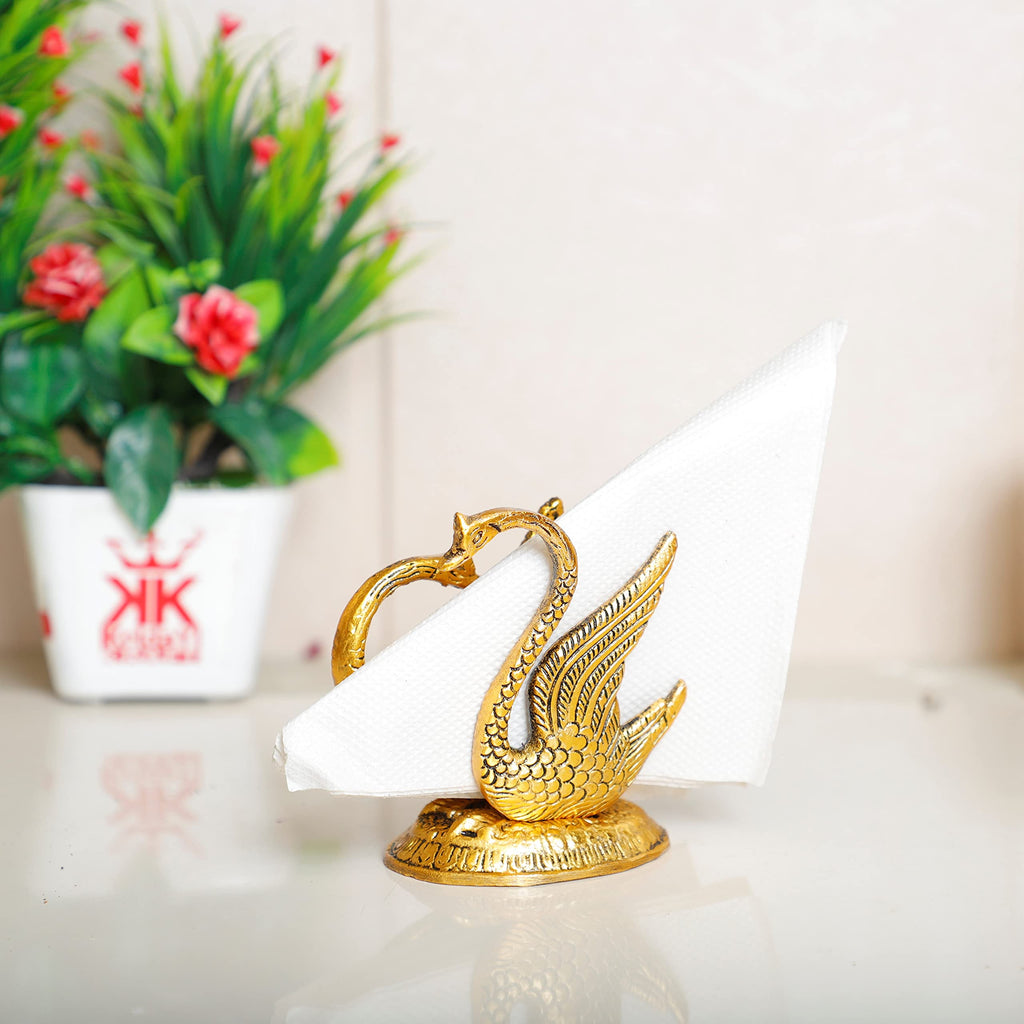 Prince Home Decor & Gifts Oxidize Metal Decorative Golden Swan Duck Shape Napkin, Tissue Paper Holder for Dining Table 2 pcs Set,Animal Showpiece Figurines Metal Statue & Gifts Article...