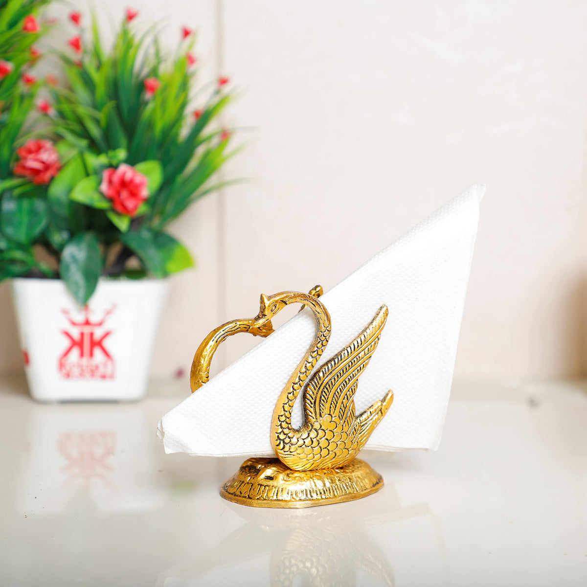 Prince Home Decor & Gifts Oxidize Metal Decorative Golden Swan Duck Shape Napkin, Tissue Paper Holder for Dining Table 2 pcs Set,Animal Showpiece Figurines Metal Statue & Gifts Article...