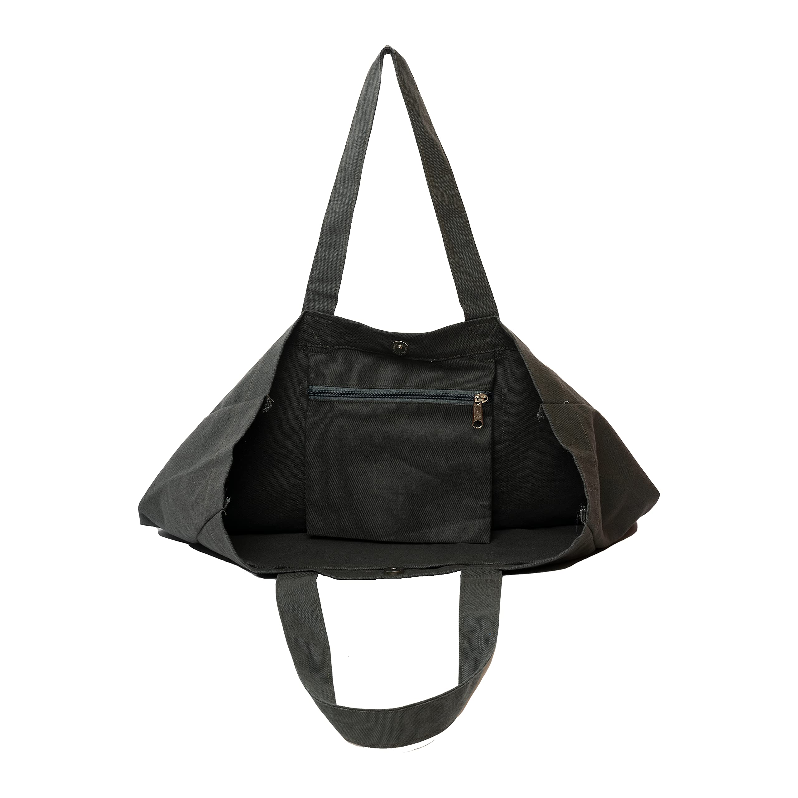 AQVA Cotton Canvas Tote Bag for Women & Girls | Shoulder Bag with Magnetic Button Closure & Solid Colour | Multipurpose Shopping, Travel, Beach, Office Bag | Good Gift Choice for Women (Deep Grey)