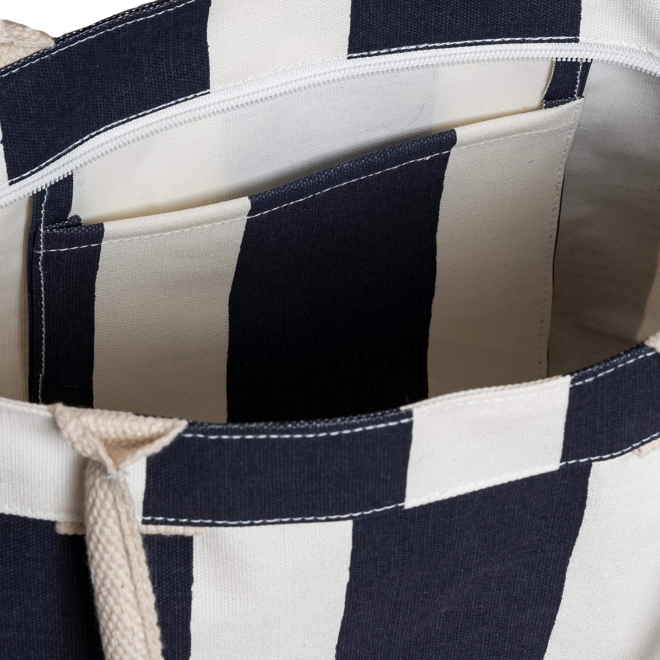 AQVA Large Cotton Canvas Tote Bag for Women with Side Pockets | Trendy Stylish Multipurpose Handbag with Zipper | Shoulder Bag for Shopping, Travel and Work | Navy Blue