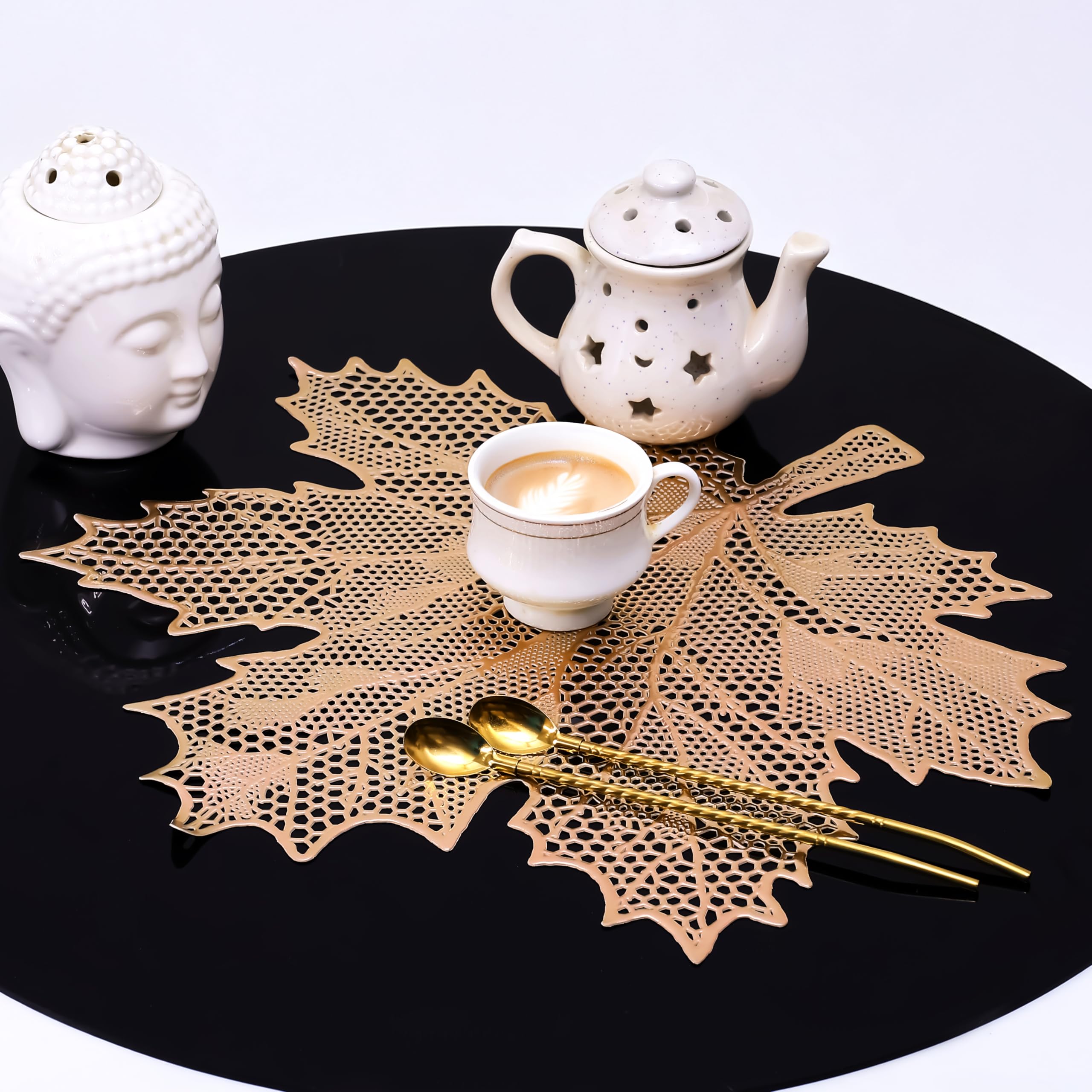 Wings Star Leaf Shape Placemat | Placemat for Dining Room | Designer Table Mat Set | Placemats for Kitchen Table | Side Table Placemats | 8 Piece Set | Golden Kafalo
