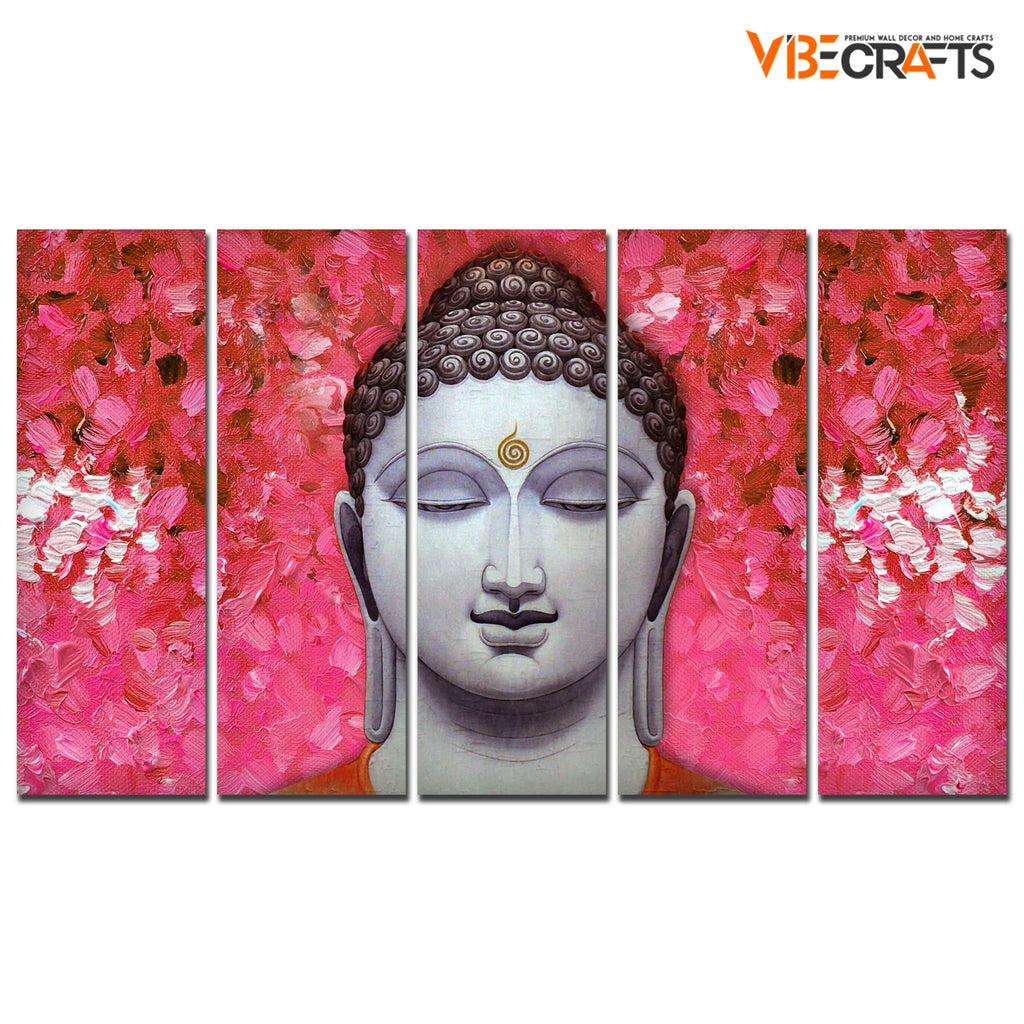 VIBECRAFTS Spiritual Gautam Buddha 5 Pieces Canvas Wall Painting For Home | Office | Living Room | Gift (PTVC5Pcs4_8529)