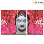 VIBECRAFTS Spiritual Gautam Buddha 5 Pieces Canvas Wall Painting For Home | Office | Living Room | Gift (PTVC5Pcs4_8529)