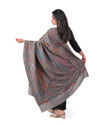 Naureen Women Pashmina Blend Kani Shawl with Paisley and Floral Artwork, Warm and Soft, 40x80 inches (Grey)