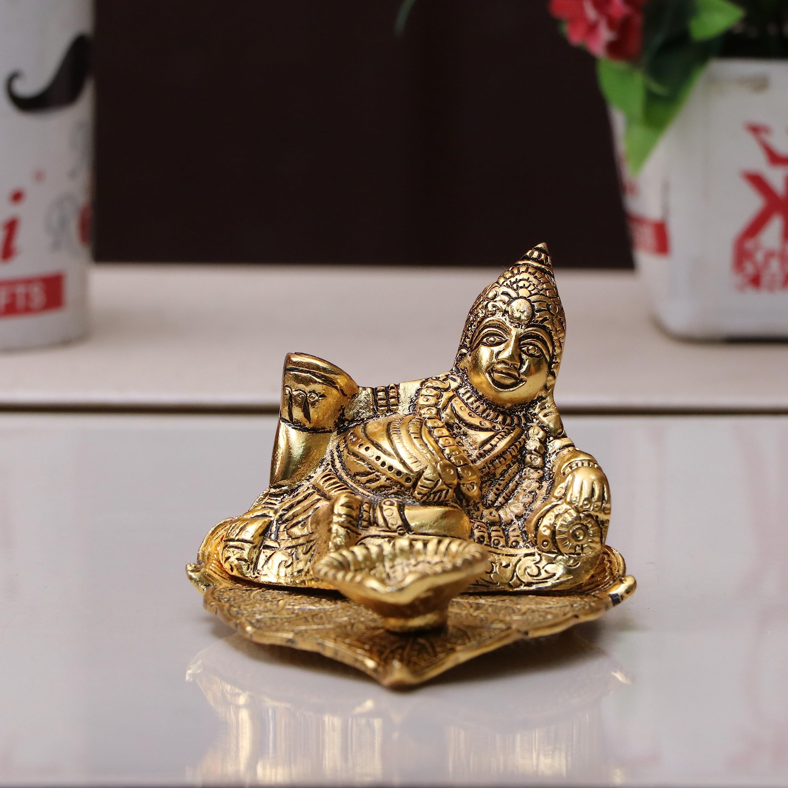 Kridaykraft Metal Kuber Deepam Oil lamp for or Bringing Good Luck, Prosperity and Wealth,