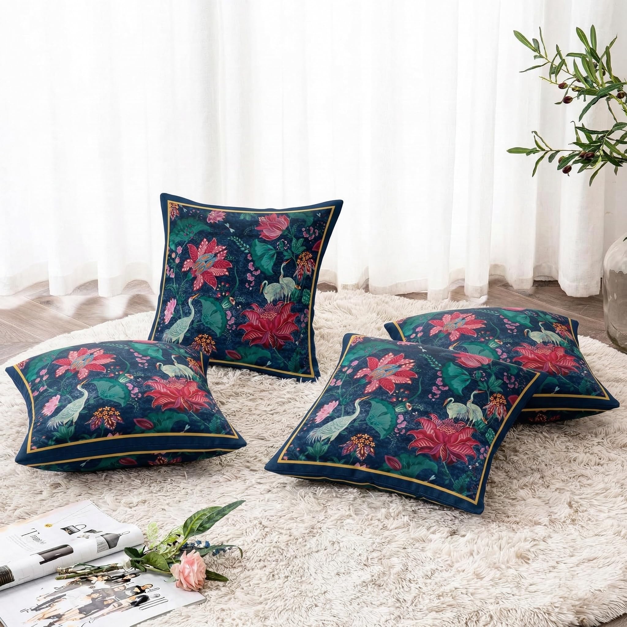 ishro home Premium Cushion Cover 16 inch x 16 inch | Luxury European Mosha Fabric | Love at First Sight Designs | Hidden Zipper | Machine Washable, Non- Fading | (2, Imperial Palace, 16 x 16 Inches)