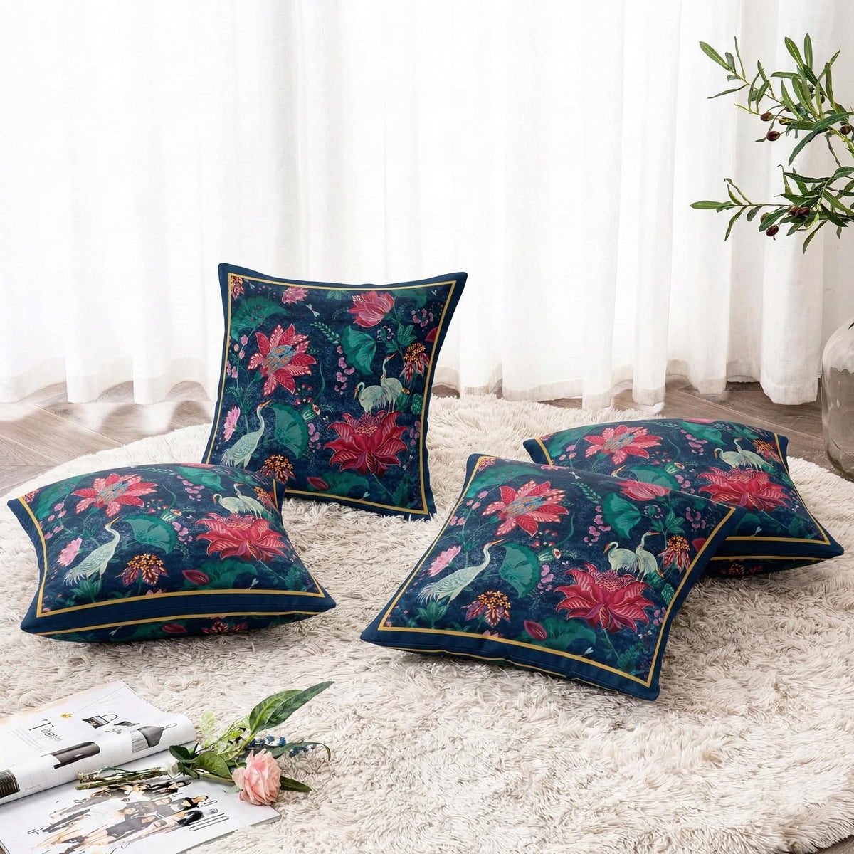ishro home Premium Cushion Cover 18 inch x 18 inch | Luxury European Mosha Fabric | Love at First Sight Designs | Hidden Zipper | Machine Washable, Non- Fading | (4, Imperial Palace, 18 x 18 Inches)