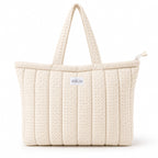 HOUSE OF ORLO Women's Cotton Quilted Aesthetic Western Tote Bags, Waffle Weave Handmade With Zipper And Double Handles For Women & Girls, Daily Use Handbag For College/Travel/Work (Ecru-Beige)