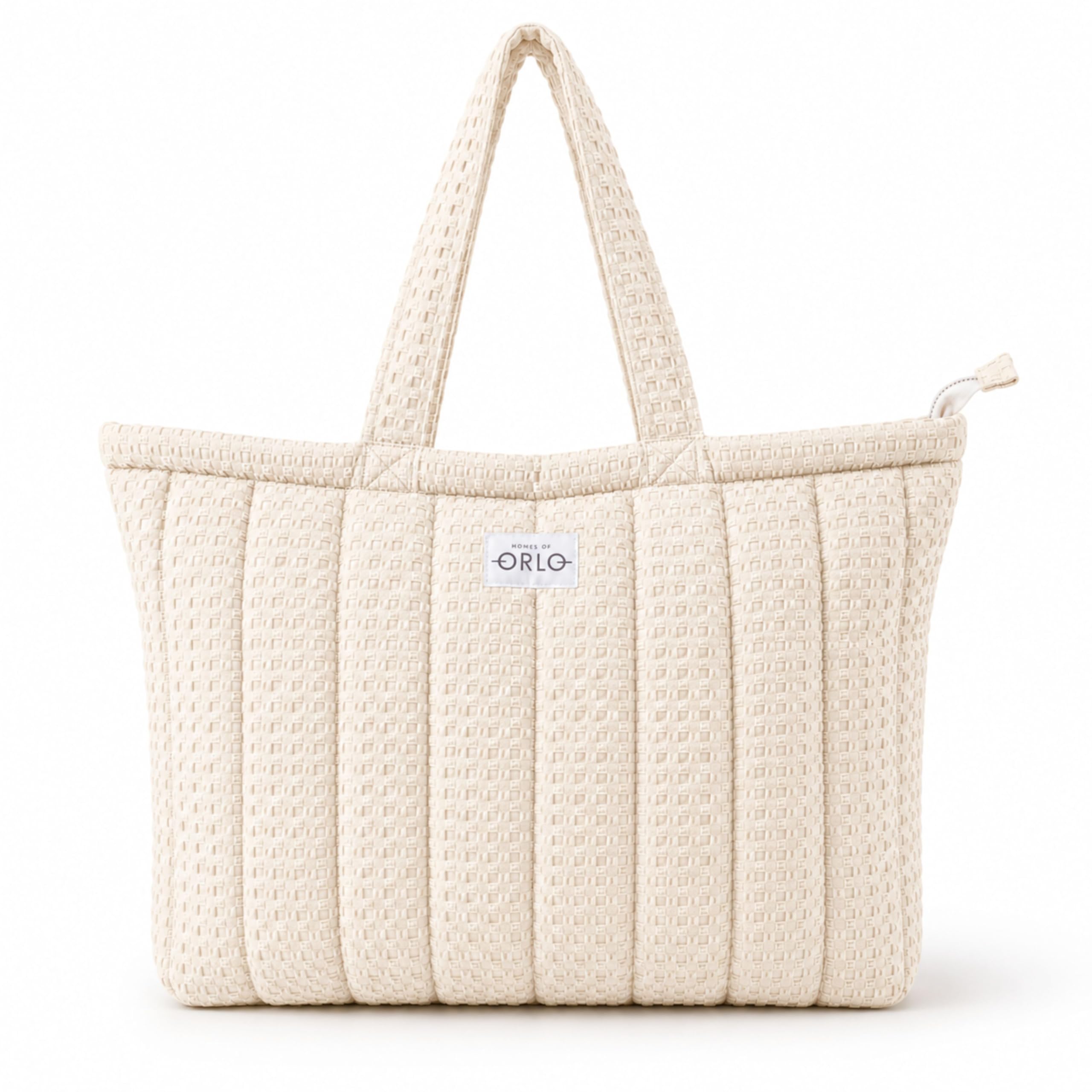 HOUSE OF ORLO Women's Cotton Quilted Aesthetic Western Tote Bags, Waffle Weave Handmade With Zipper And Double Handles For Women & Girls, Daily Use Handbag For College/Travel/Work (Ecru-Beige)
