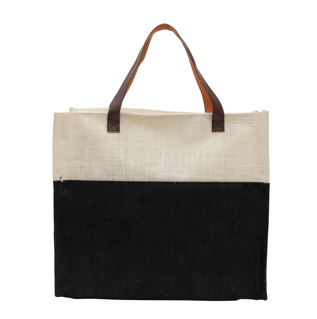 JUTEKA Stylish, Black,Durable, Multipurpose Hand Bag for Lunch, Shopping, Eco Friendly Jute Bag with Leather Handles……