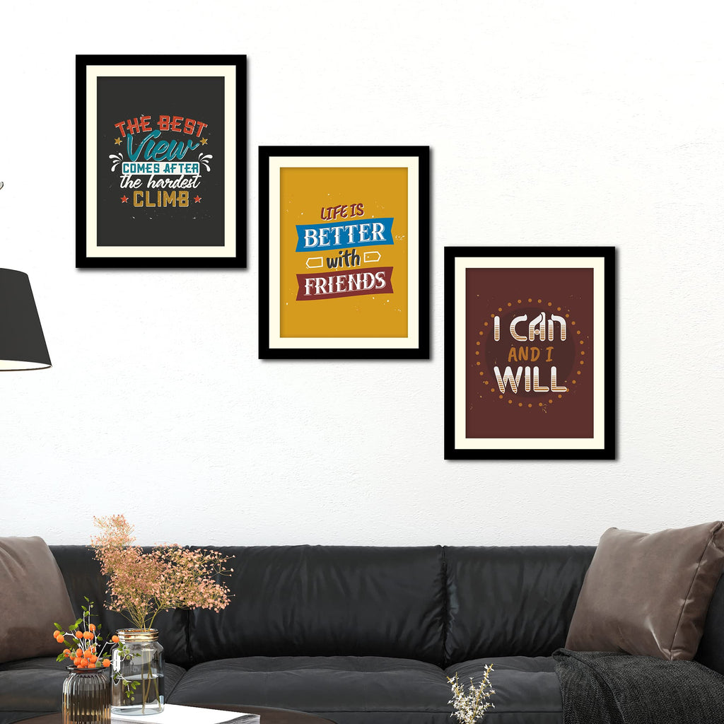 VIBECRAFTS Motivational Quotes Multi Wall Hanging Frames Set of 3 For Office Digital Reprint Posters with Synthetic Wooden Frame Home, Decorative Gift Item (15 x 12 inch) (PFVC3Pcs4_1316)