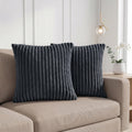 Yellow Weaves Pencil-Stripe Fur Cushion Covers | Soft Polyester | Decorative Sofa & Throw Pillow Covers | 16x16 Inches, Pack of 2 (Bluish Grey)