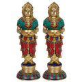 SVARUP Brass Deep Lakshmi Idols Diya Lady Depa Laxmi Lady Standing with Lamps, Deeplakshmi, Deep Laxmi Set of 2 Multicolor 9 Inch