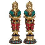 ARTVARKO Brass Laxmi Vilakku Diya Welcome Lady Pair 9 Inch | Deepalakshmi Oil Lamp Set of 2 for Pooja Room, Home Temple, Diwali Decoration & Spiritual Home Décor